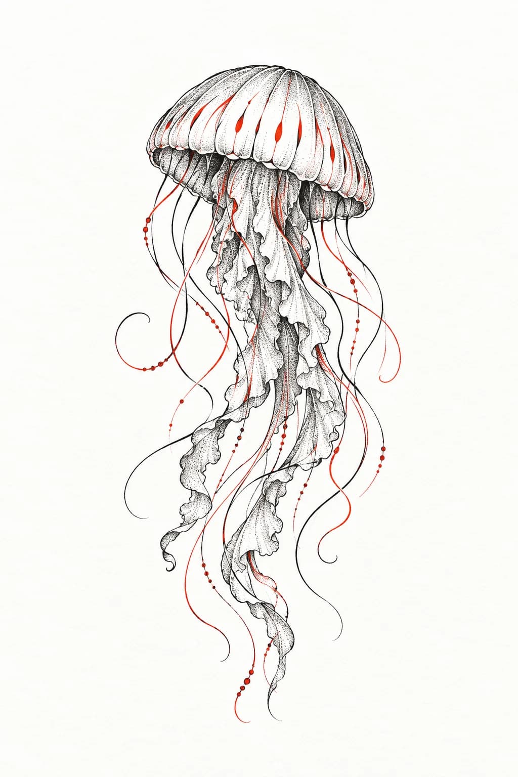 Jellyfish with ornamental tendrils — Ornamental tattoo design generated with Inkaro