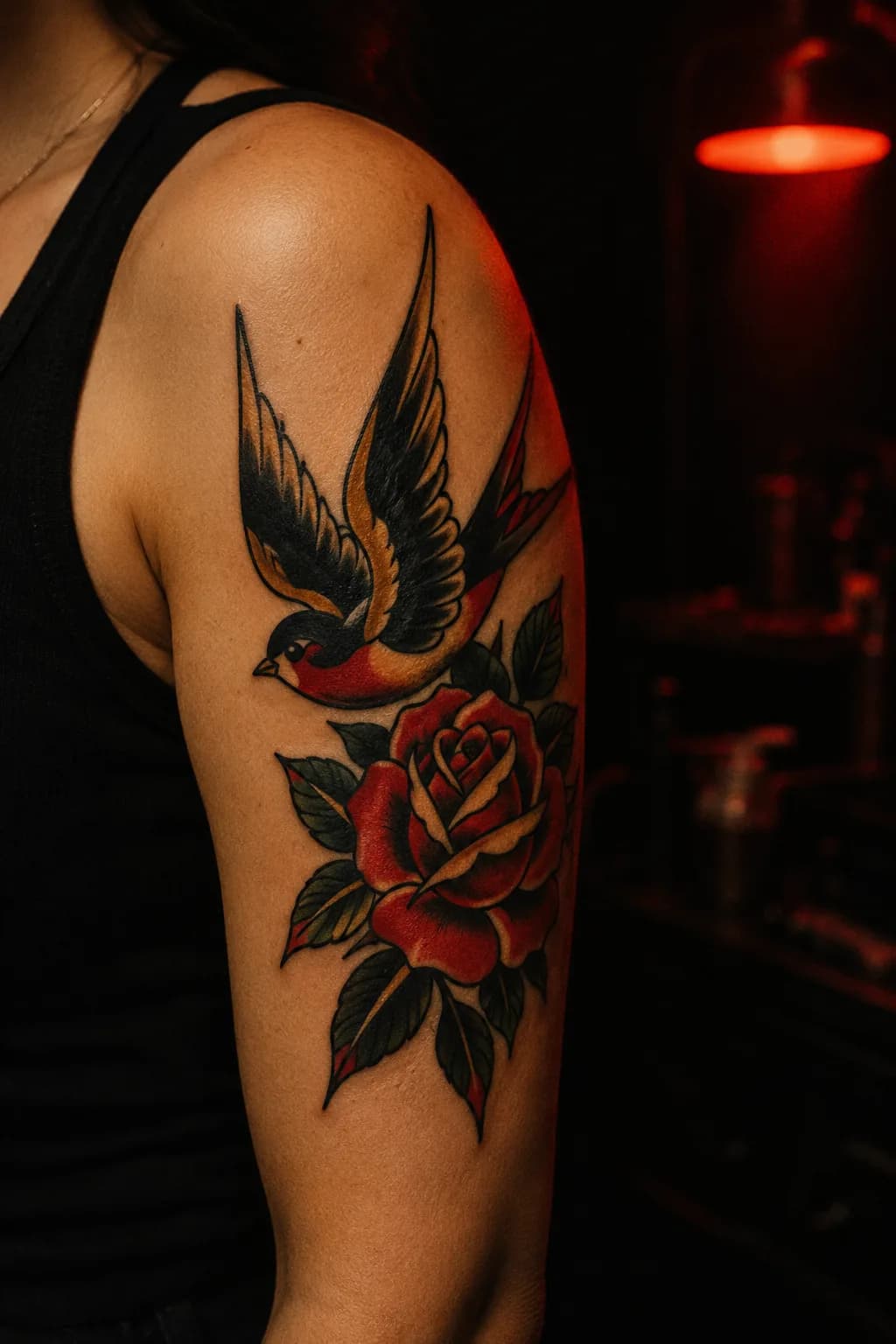 Old School tattoo previewed on a upper arm
