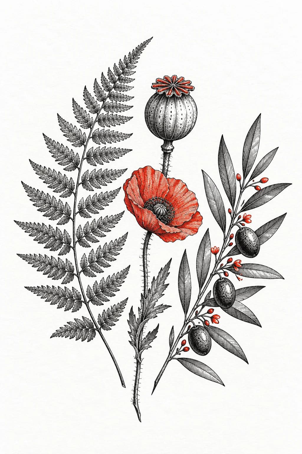 Botanical tattoo design generated with Inkaro